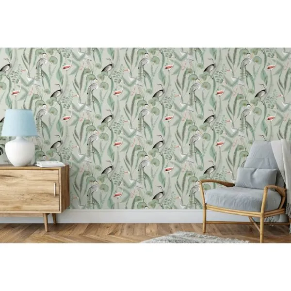 DUTCH WALLCOVERINGS Tapet Flamingo, verde mentă
