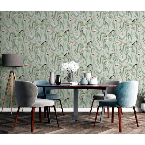 DUTCH WALLCOVERINGS Tapet Flamingo, verde mentă