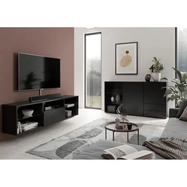 FMD Dulap TV, negru, 153,5×31,7×52 cm
