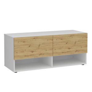 FMD Bancă de depozitare cu 2 sertare alb & stejar 108,9×41,7×46,1 cm