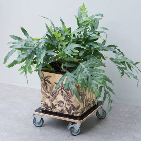 Nature Cărucior pentru plante, 38×38 cm, negru, lemn