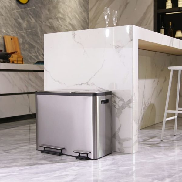 EKO Coș de gunoi cu pedală EcoCasa, argintiu mat, 3×15 L