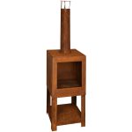 Esschert Design Șemineu de exterior cu spațiu depozitare lemne ruginiu