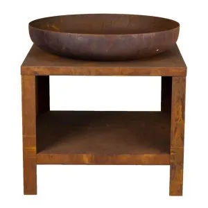 Esschert Design Bol de foc cu raft depozitare lemne, ruginiu, 62 cm
