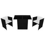 Set bistro cu perne, 3 piese, negru, poliratan