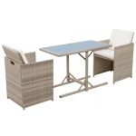 Set bistro cu perne, 3 piese, bej, poliratan