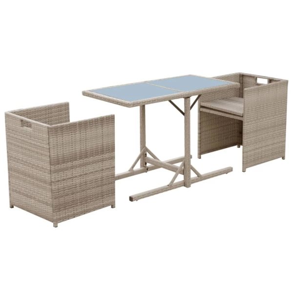 Set bistro cu perne, 3 piese, bej, poliratan