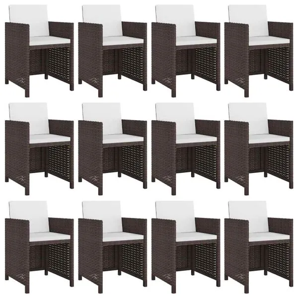 Set mobilier de exterior cu perne, 13 piese, maro, poliratan