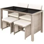 Set mobilier de exterior cu perne, 5 piese, bej, poliratan