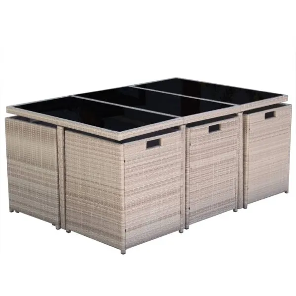 Set mobilier de exterior cu perne, 11 piese, bej, poliratan