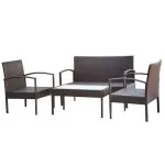 Set mobilier de grădină cu perne, 4 piese, maro, poliratan