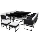 Set mobilier de exterior cu perne, 13 piese, negru, poliratan