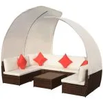 Set mobilier de grădină cu baldachin, 9 piese, maro, poliratan
