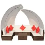 Set mobilier de grădină cu baldachin, 9 piese, maro, poliratan