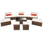 Set mobilier de grădină cu perne, 10 piese, maro, poliratan