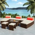 Set mobilier de grădină cu perne, 10 piese, maro, poliratan
