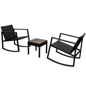 Set mobilier bistro, 3 piese, negru, poliratan