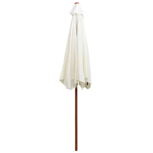 Umbrelă de soare cu stâlp de lemn, alb crem, 270×270 cm
