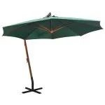 Umbrelă de soare suspendată 350 cm, stâlp din lemn, verde