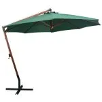 Umbrelă de soare suspendată 350 cm, stâlp din lemn, verde
