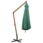 Umbrelă de soare suspendată 350 cm, stâlp din lemn, verde