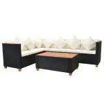 Set mobilier de grădină cu perne, 4 piese, negru, poliratan