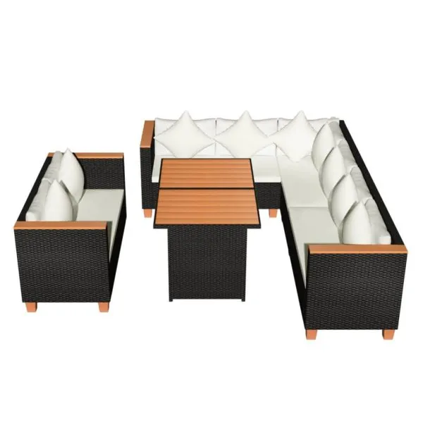 Set mobilier de grădină cu perne, 5 piese, negru, poliratan