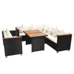 Set mobilier de grădină cu perne, 5 piese, negru, poliratan