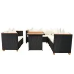 Set mobilier de grădină cu perne, 5 piese, negru, poliratan