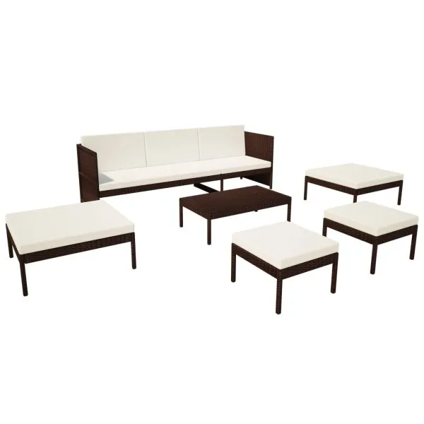 Set mobilier de grădină cu perne, 6 piese, maro, poliratan
