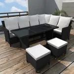 Set mobilier de grădină cu perne, 4 piese, negru, poliratan