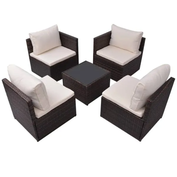 Set mobilier de grădină cu perne, 5 piese, maro, poliratan