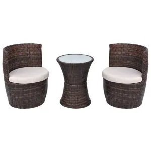 Set mobilier bistro cu perne, 3 piese, maro, poliratan