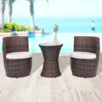 Set mobilier bistro cu perne, 3 piese, maro, poliratan