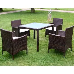 Set mobilier de exterior cu perne, 5 piese, maro, poliratan