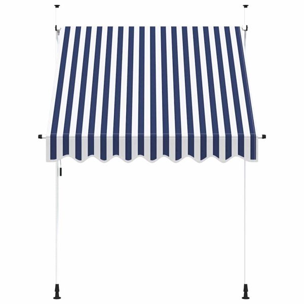 Copertină retractabilă manual, dungi albastru și alb, 200 cm