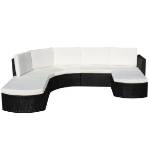 Set mobilier de grădină cu perne, 4 piese, negru, poliratan