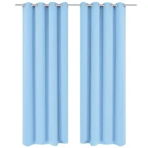 Draperii opace cu ocheți metalici, 2 buc, 135 x 245 cm, turcoaz