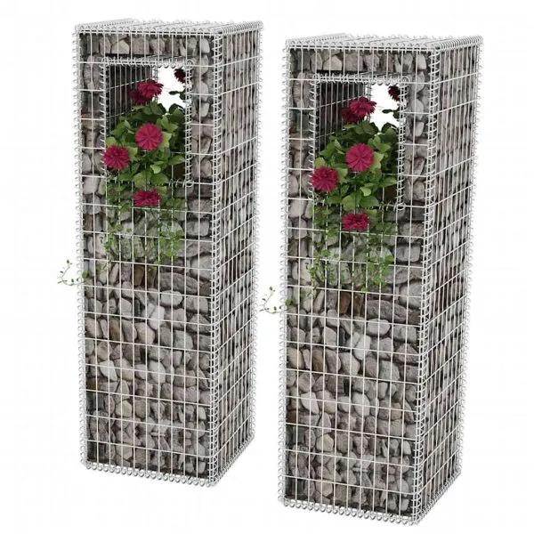 Stâlpi coș gabion/jardinieră, 2 buc., 50 x 50 x 160 cm, oțel