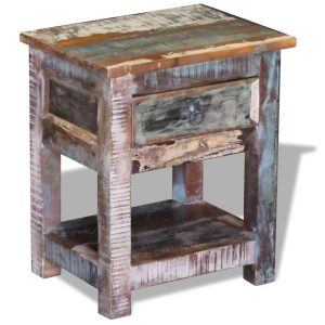 Masă laterală cu un sertar, 43x33x51 cm, lemn masiv reciclat