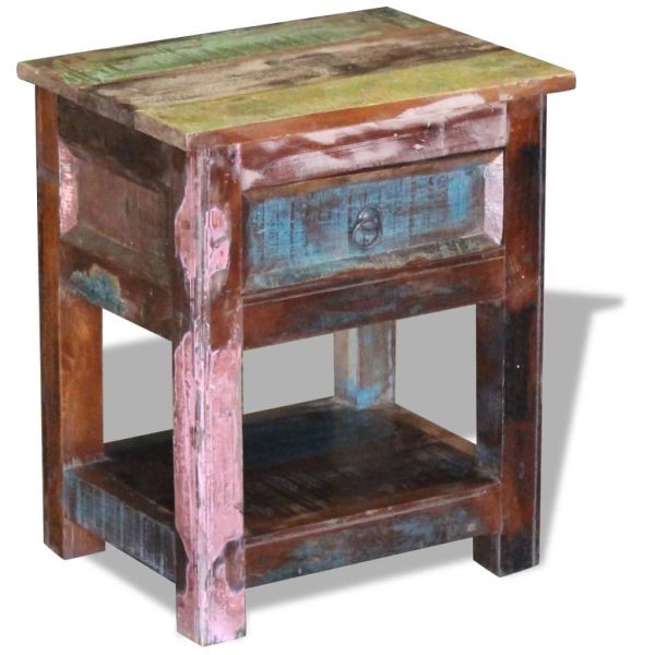 Masă laterală cu un sertar, 43x33x51 cm, lemn masiv reciclat