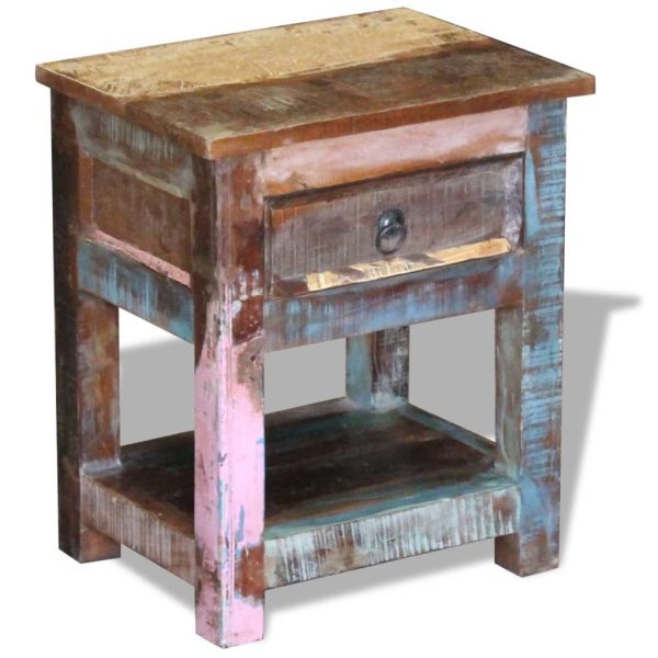 Masă laterală cu un sertar, 43x33x51 cm, lemn masiv reciclat