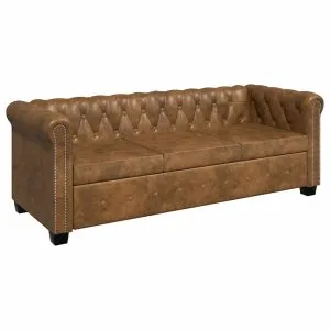 Canapea Chesterfield, 3 locuri, maro, piele ecologică