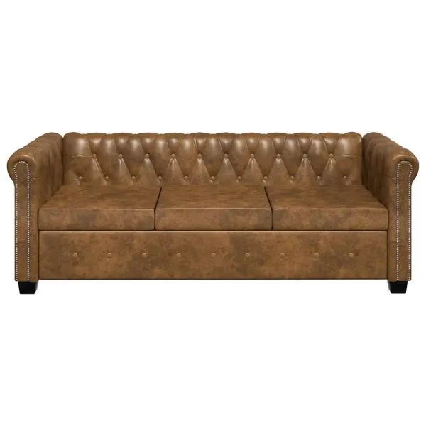 Canapea Chesterfield, 3 locuri, maro, piele ecologică