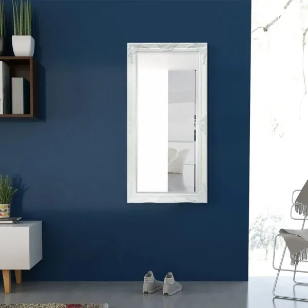 Oglindă de perete în stil baroc, 120 x 60 cm, alb