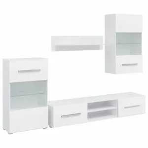 Set mobilier comodă TV de perete, 5 piese, iluminare LED, alb