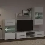 Set mobilier comodă TV de perete, 5 piese, iluminare LED, alb