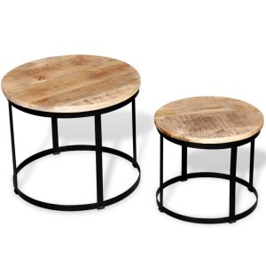 Set măsuțe cafea rotunde, lemn mango rugos, 2 buc, 40 cm/50 cm