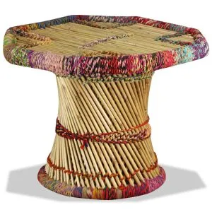 Măsuță de cafea, bambus, cu detalii chindi, multicolor