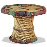 Măsuță de cafea, bambus, cu detalii chindi, multicolor